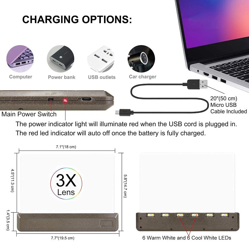 LUXSWAY Rechargeable 3X Full Page Magnifier for Reading,Magnifying Glass with 12 Super Bright LEDs,Adjustable Brightness Illuminated Magnifier Suitable for Reading - Image 4
